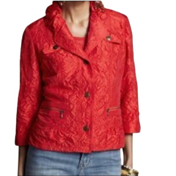 Chico's Women's Sz 2 US 12 L Crinkle Look Jacket Top Red Shacket Mature Office - Picture 1 of 7